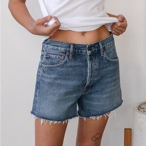 Agolde Micah long Distressed Blue Jean Shorts